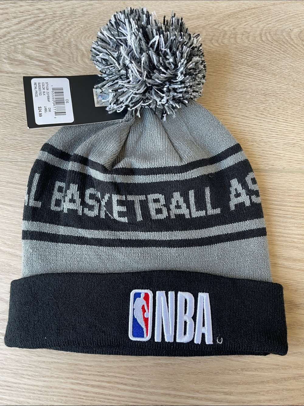 NBA Gray & Black Pom Knit Beanie with Embroidered Logo
